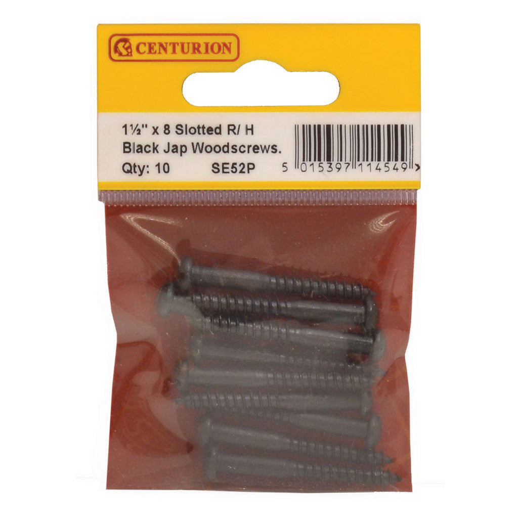 Centurion - 1  1/2 Black Slotted Round Head Woodscrews (Pack of 10)