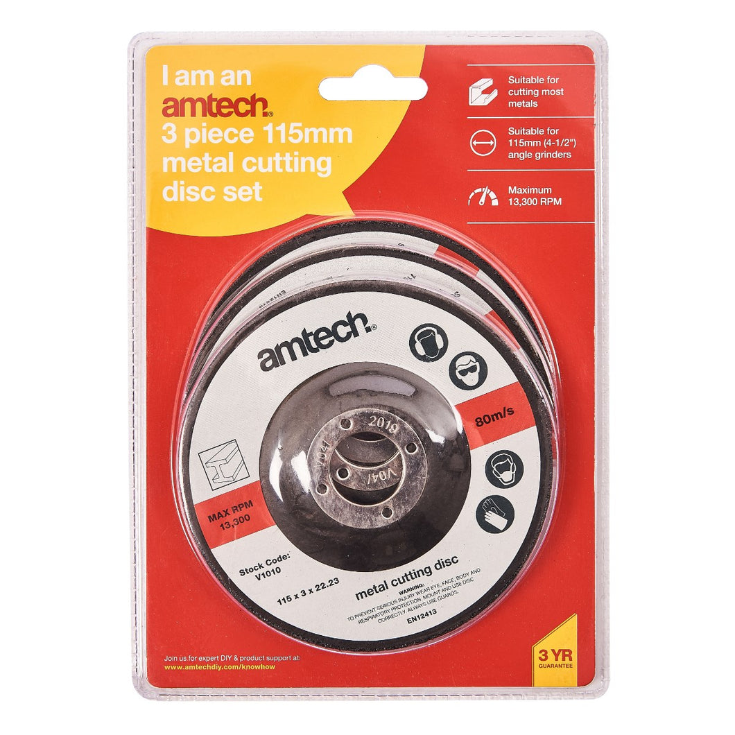 Amtech - 3 Piece 115mm Metal Cutting Disc Set