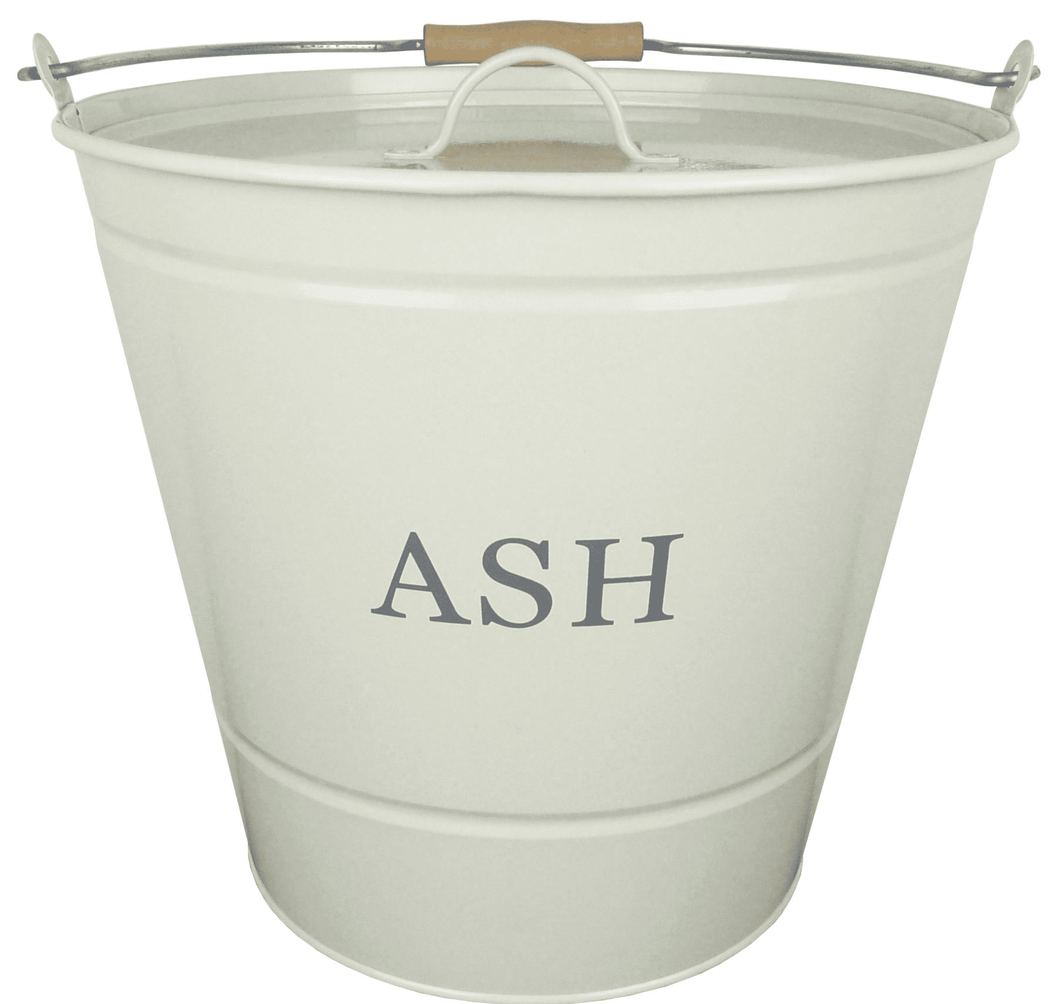 Manor Fireside Metal Ash Bucket With Lid - Cream 32cm