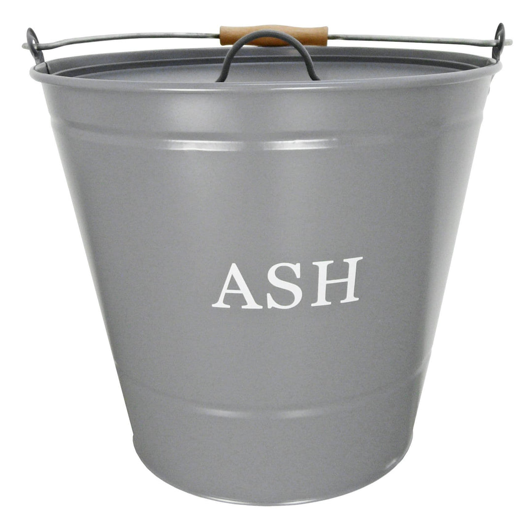 Manor Fireside Metal Ash Bucket With Lid - Grey 32cm