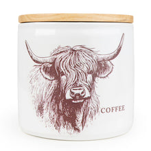 Load image into Gallery viewer, Coffee Storage Jar with Wooden Lid - Highland Cow 3pk
