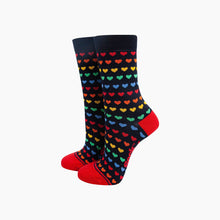 Load image into Gallery viewer, Rainbow Love Hearts Bamboo Socks in Navy: UK 3-7 | EU 36-40 | US 5-9
