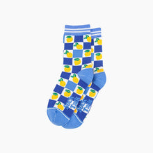 Load image into Gallery viewer, Lemon Checkerboard Bamboo Socks in Blue: UK 3-7 | EU 36-40 | US 5-9
