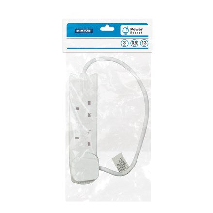 STATUS Multi Plug Extension | 3 Socket Extension Cable | 0.5m Extension Lead