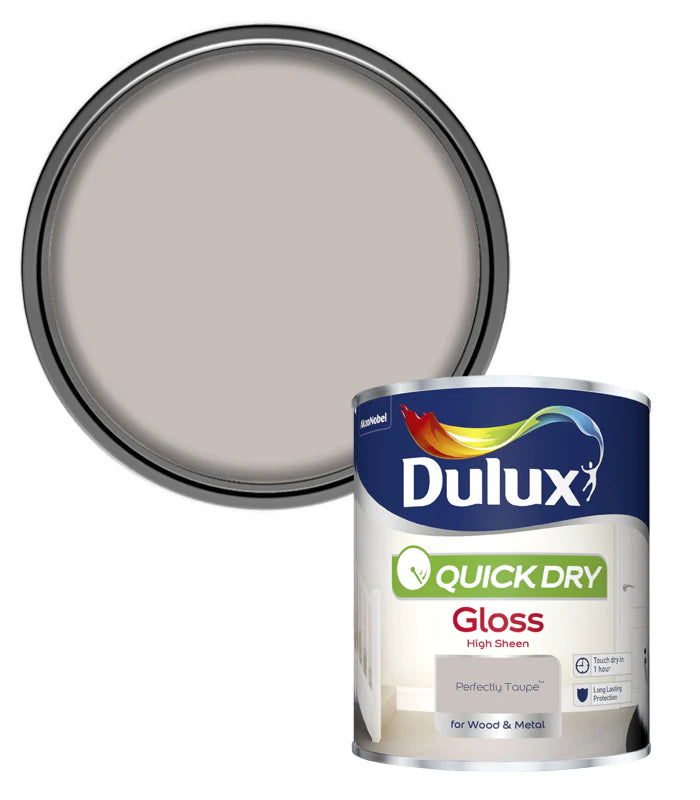 Dulux Quick Dry Gloss High Sheen Paint for Wood & Metal - Perfectly Taupe 750ml