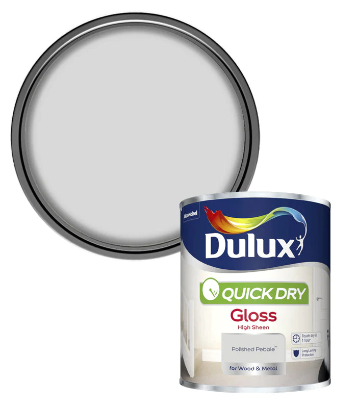 Dulux Quick Dry Gloss High Sheen Paint for Wood & Metal - Polished Pebble 750ml