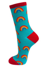 Load image into Gallery viewer, Women's Bamboo Socks - Turquoise, Rainbow
