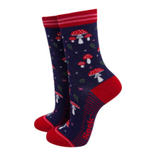 Load image into Gallery viewer, Women's Bamboo Socks - Navy Blue/Red, Toadstools: UK 3-7 | EU 36-40 | US 5-9
