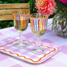 Load image into Gallery viewer, Bright Multi-Coloured Striped Wine Glasses | Kitchenware |
