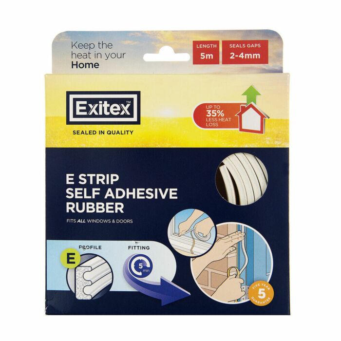 Exitex E Strip Self Adhesive Rubber For Windows & Doors - White