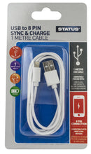 Load image into Gallery viewer, Status USB to 8 Pin Sync &amp; Charge 1 Metre Cable
