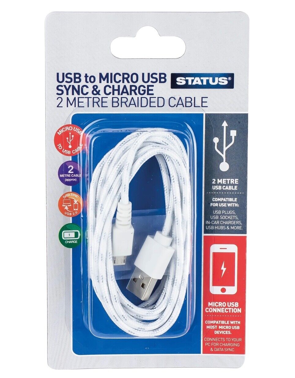 Status USB to Micro USB Sync & Charge 2 Metre Braided Cable