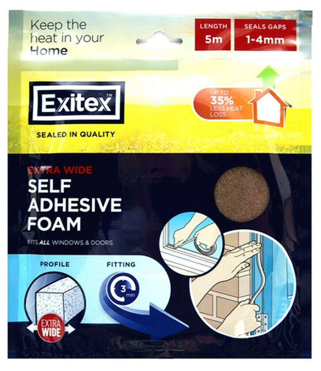 Exitex Self Adhesive Foam For Windows & Doors 5m Length Seals Gap 1-4mm