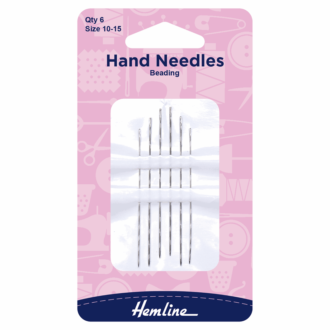 Hemline Beading Hand Needles sizes 10-15 Pack of 6