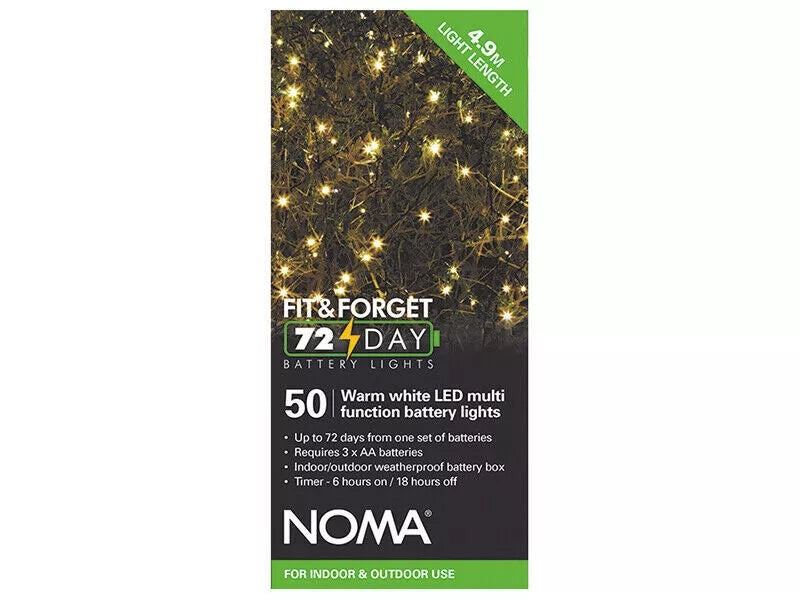 Noma 50 Fit & Forget Warm White LED Battery Operated String Lights