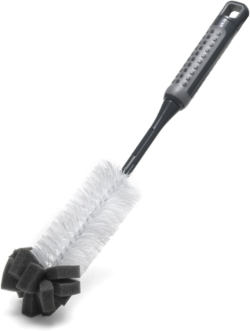 Addis ComfiGrip Long Handled Bottle Brush with Sponge Scrub, Metallic Graphite,