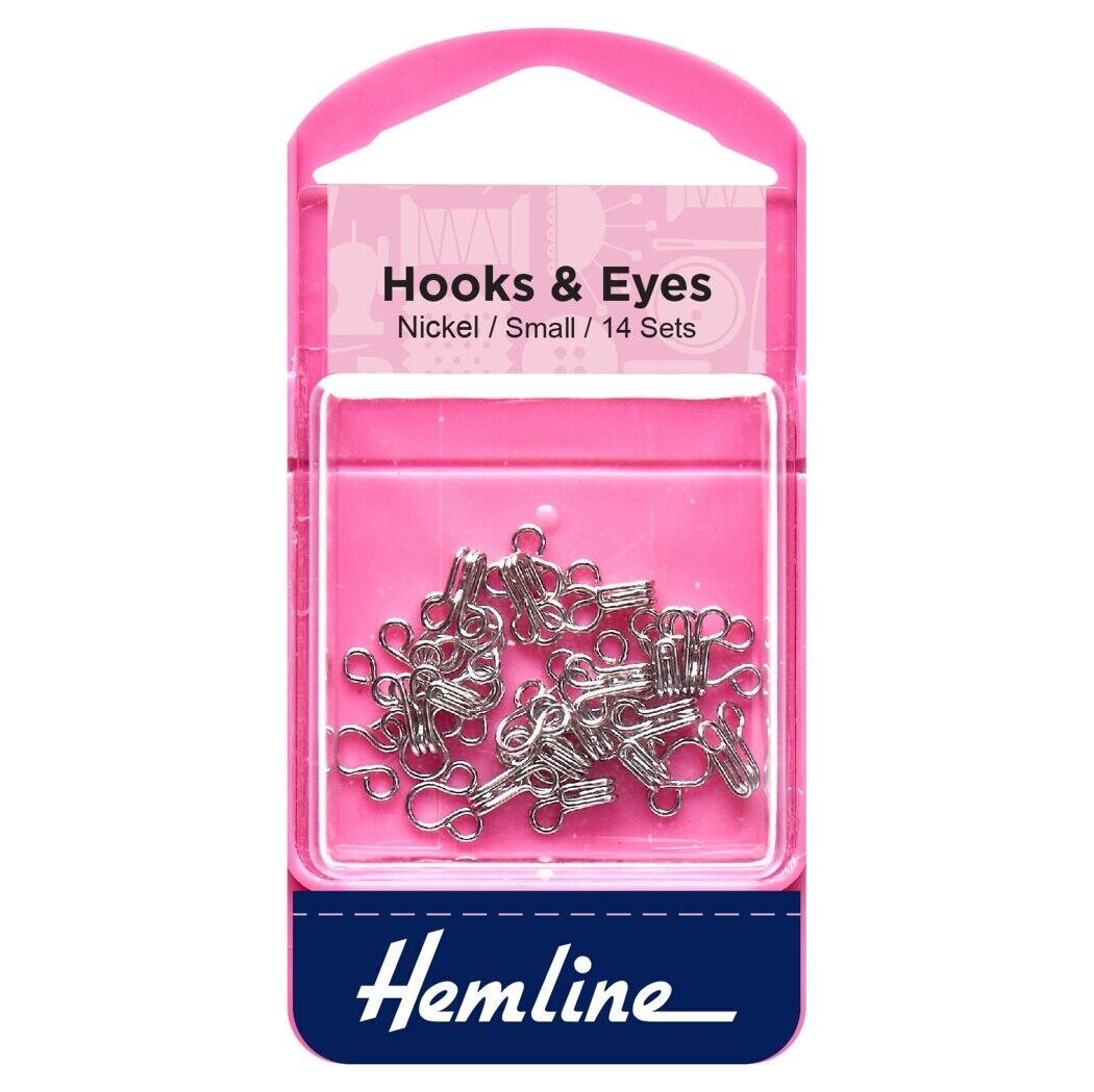 Hemline Hook & Eyes Nickel Small 14 Sets