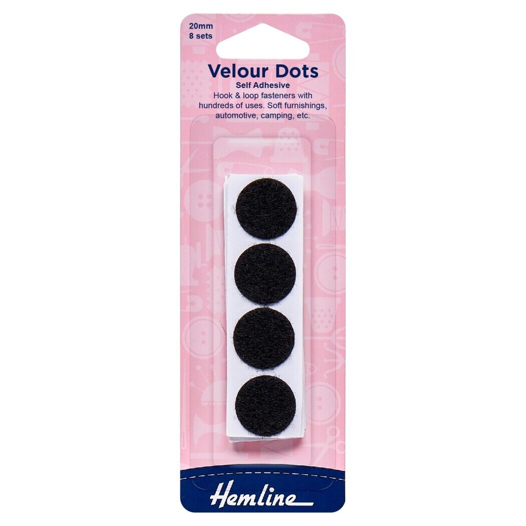 Hemline Black Self Adhesive Velour Dots 20mm 8 Sets