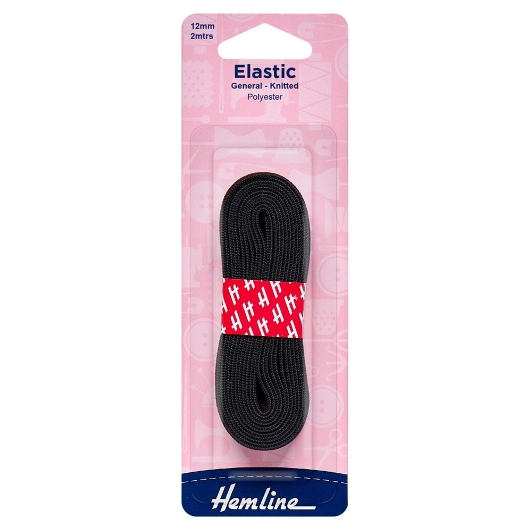 Hemline Black Elastic 12mm 2mtrs