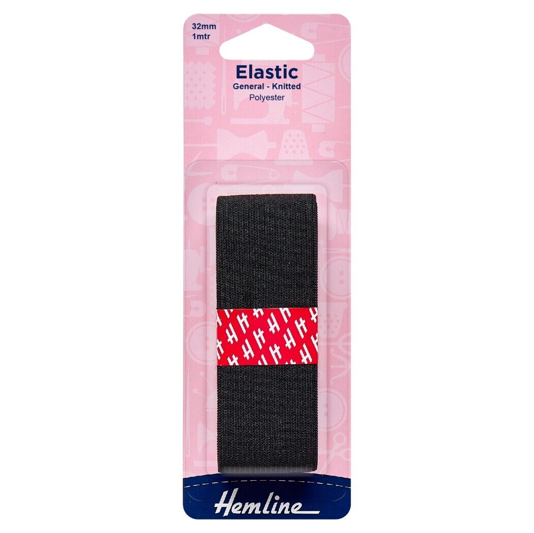 Hemline Black Elastic 32mm 1mtr