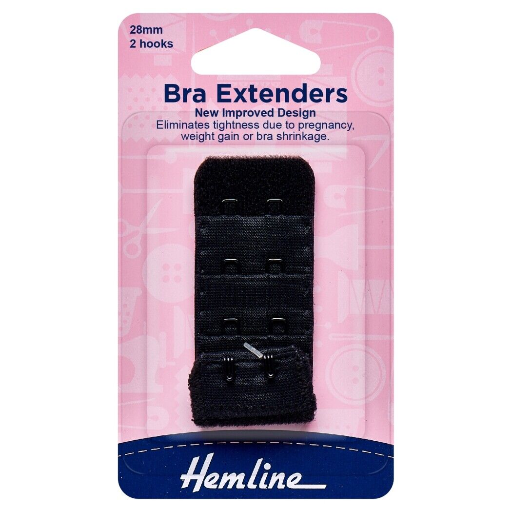 Hemline Black Bra Extenders 28mm 2 Hooks