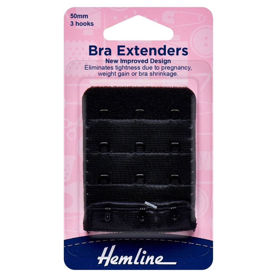 Hemline Black Bra Extenders 50mm 3 Hooks