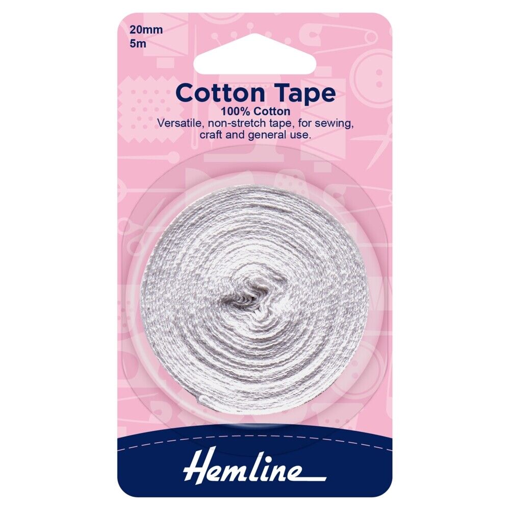 Hemline White Cotton Tape 20mm 5m