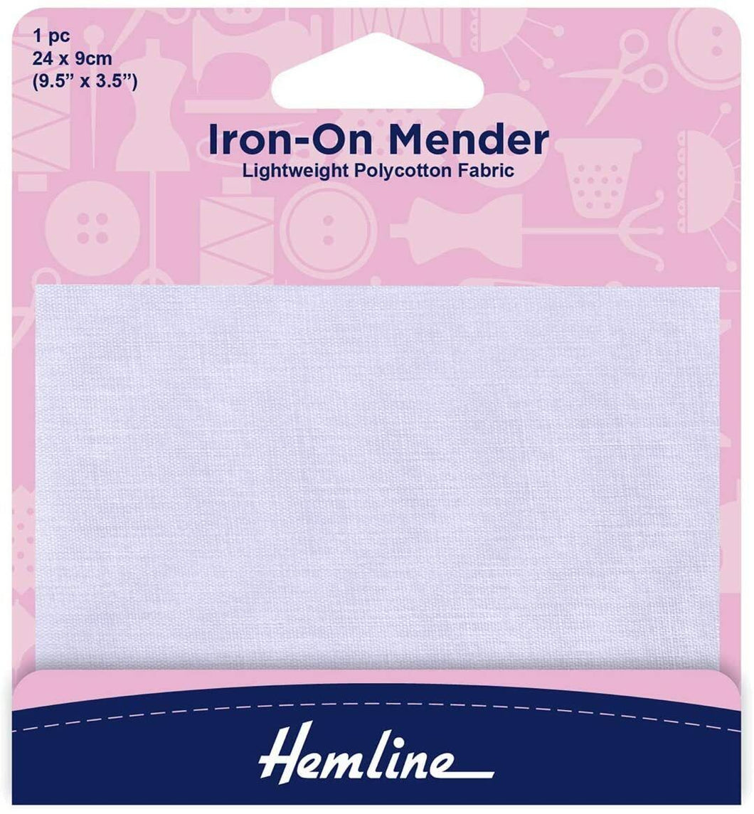 Hemline Iron-On Mender 1pc 24 x 9cm Lightweight Polycotton Fabric