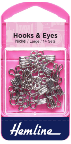 Hemline Hook & Eyes Nickel Large 14 Sets