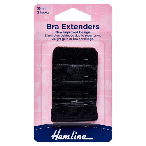 Hemline Black Bra Extenders 38mm 2 Hooks