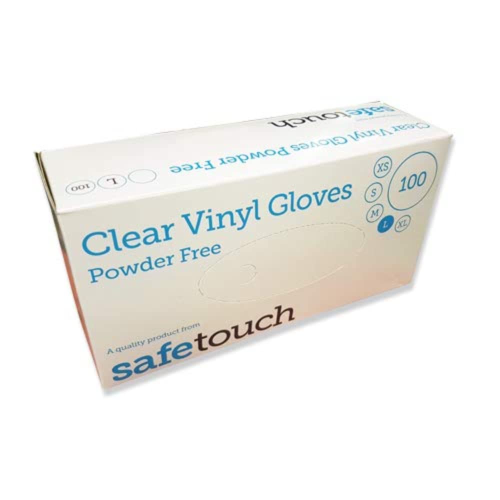 SafeTouch Powder Free Clear Vinyl Gloves, Large (Pack of 100)