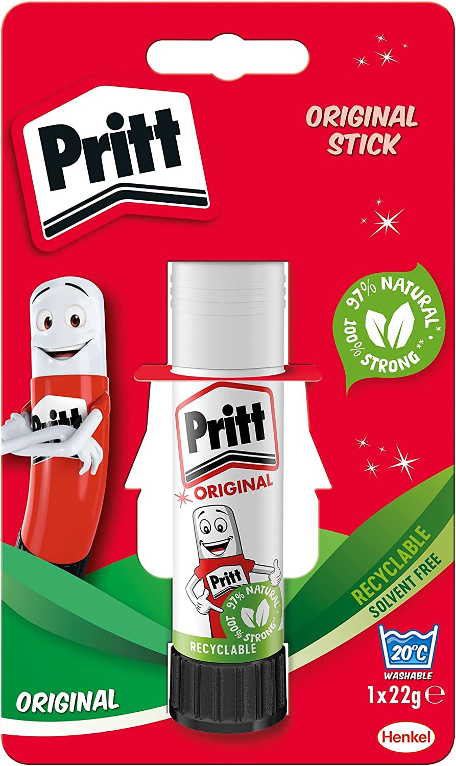Pritt Glue Stick, Safe & Child-Friendly Craft Glue for Arts & Crafts Activities, Strong-Hold adhesive for School & Office Supplies, 1x22g