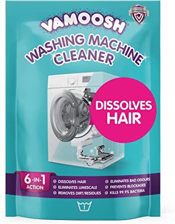 Vamoosh 6-in-1 Washing Machine Cleaner, Dissolves Hair, Eliminates Bad Odours, Removes Limescale, Deep Clean, Leaves Smelling Fresh, Antibacterial, Descales, 1 Sachet, 1 Wash